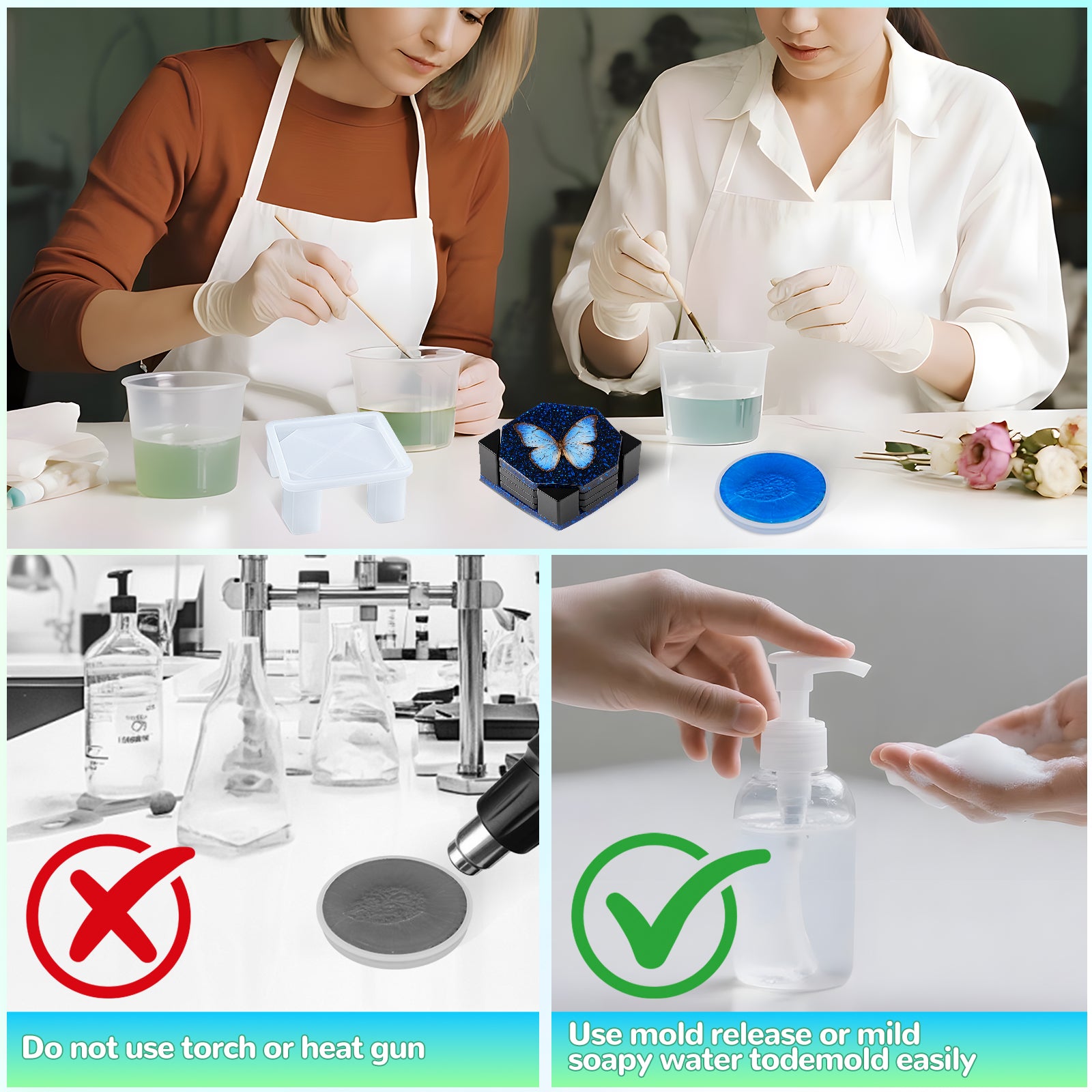 DIY Geometric Resin Coaster Molds - 12 Pcs Silicone Set with Holder