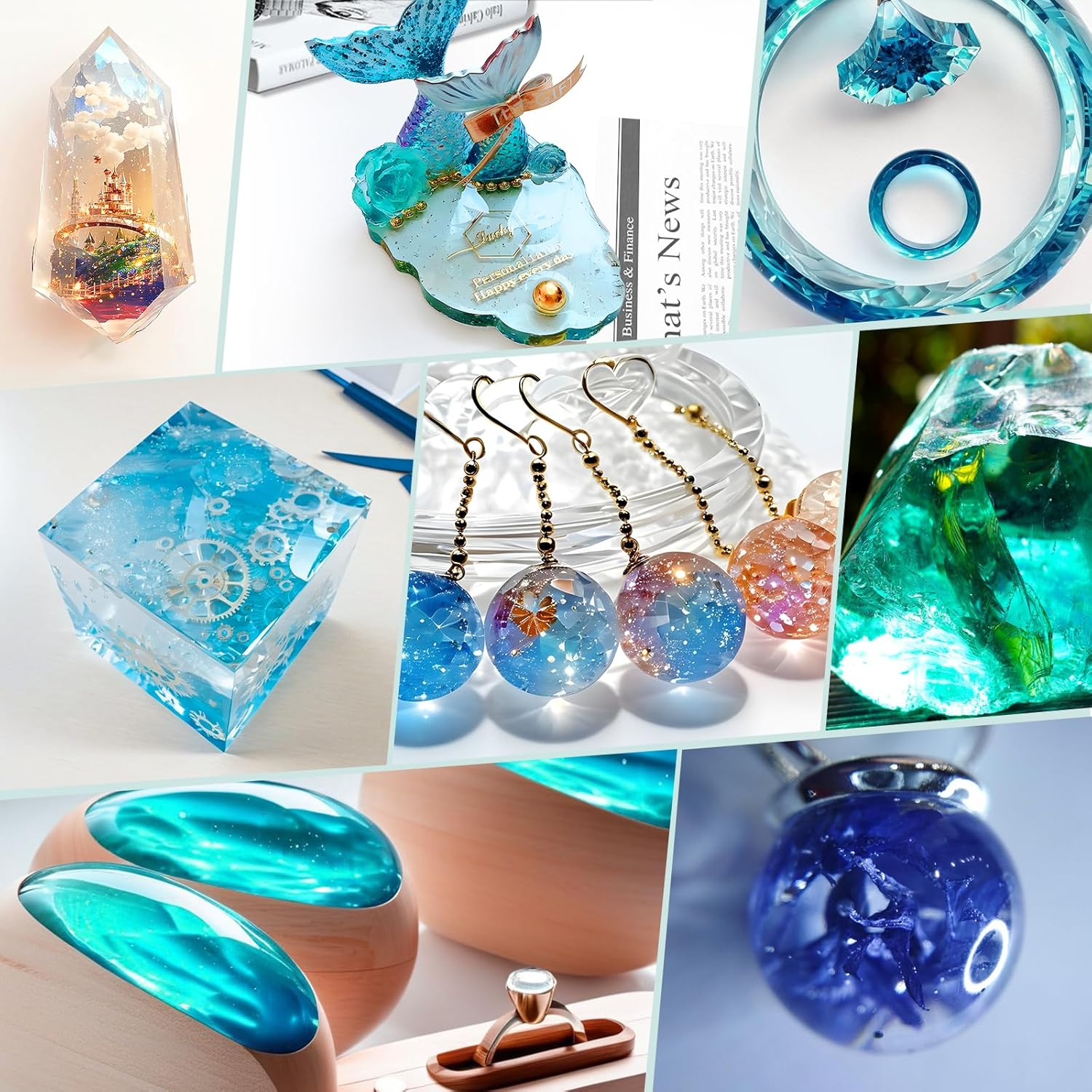 KHKD Clear Art Resin Gallery โ Showcasing Jewelry, Rings, Cubes, Pendants, and Transparent DIY Crafts with Brilliant Gloss