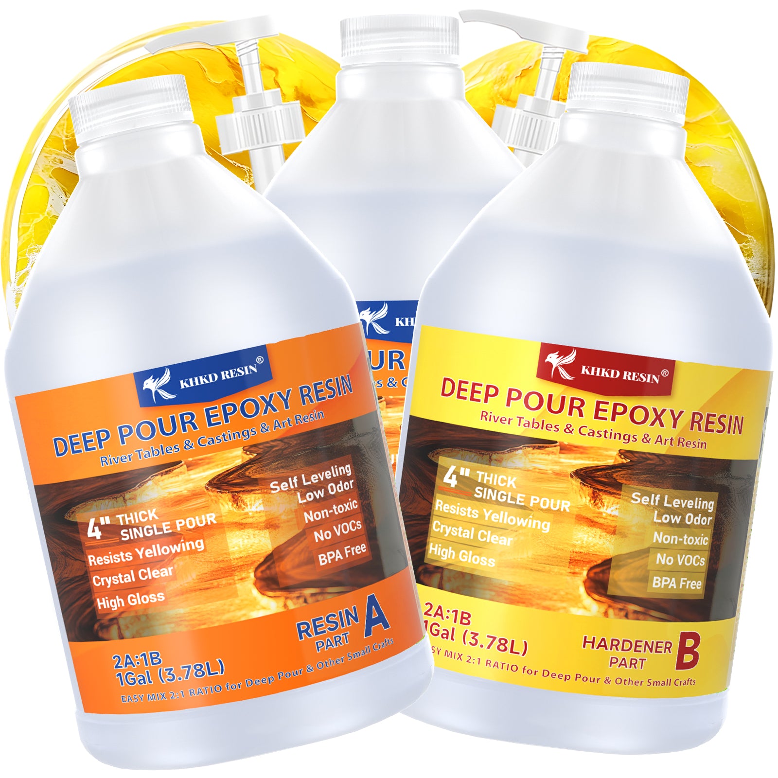 KHKD 3 Gallon Deep Pour Epoxy Resin Kit – 2:1 Mix Ratio, Crystal Clear for River Tables, Thick Casting, and DIY Projects