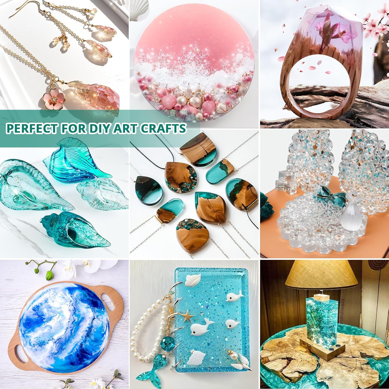 KHKD Epoxy Resin โ Perfect for DIY Art Crafts Like Jewelry, Trays, Lamps, Coasters, Ocean Boards, Keychains, and Decor Projects