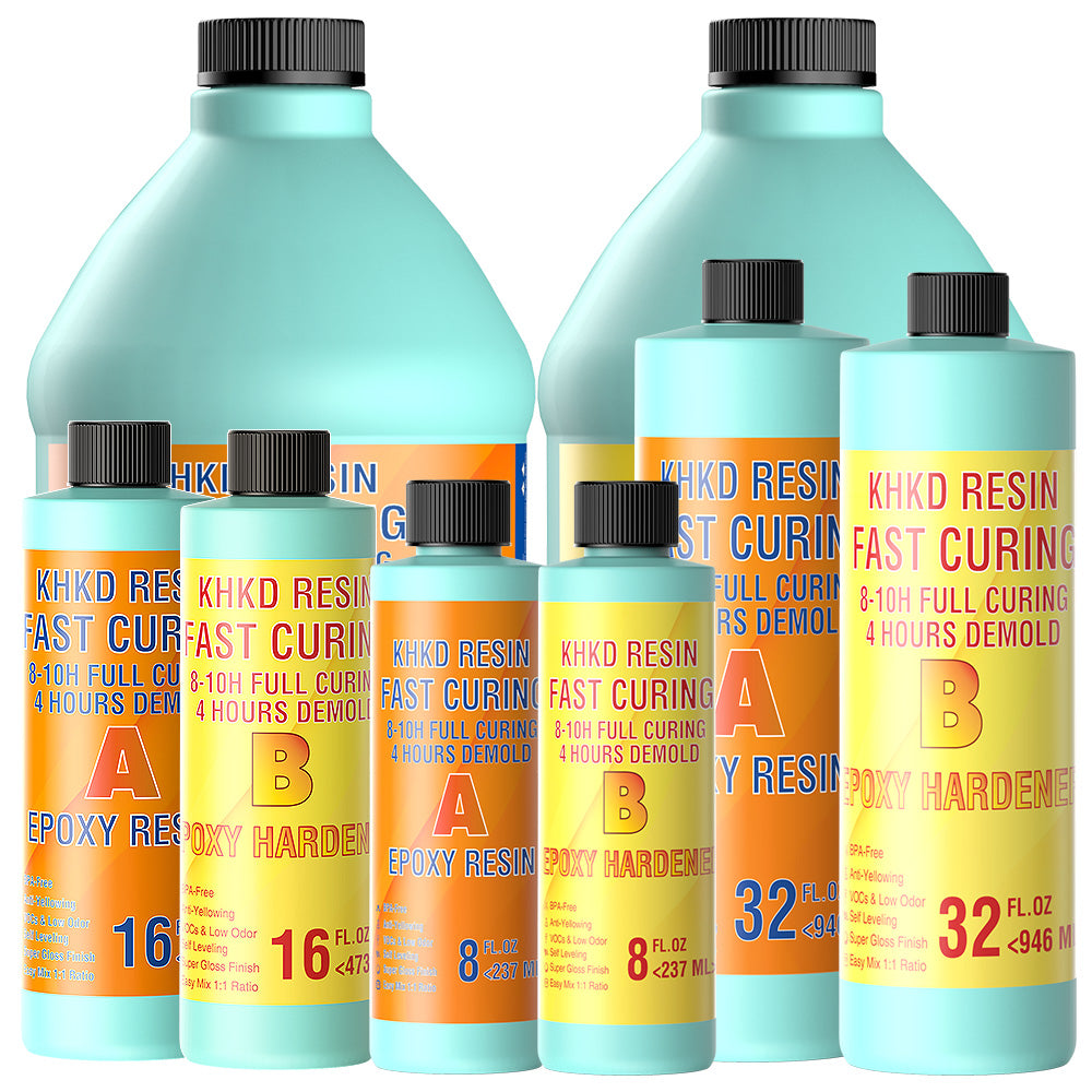 KHKD Fast Cure Resin Kit โ Clear Epoxy, 1:1 Mix Ratio, 4 Hour Demold, 8โ10 Hour Cure, Available in 16oz to 2 Gallons