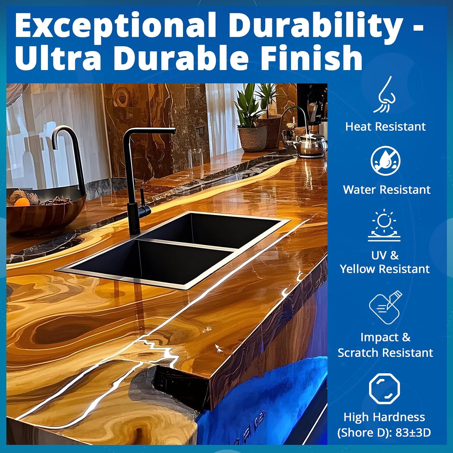 KHKD Tabletop Epoxy Resin โ Heat and Water Resistant, UV and Yellowing Resistant, Scratch Resistant, High Hardness Finish