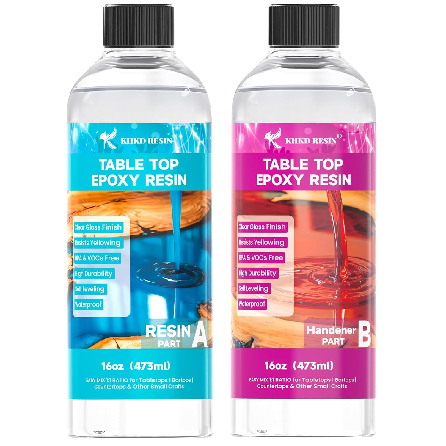 KHKD 32oz Tabletop Epoxy Resin Kit โ Clear Gloss, 1:1 Ratio with Resin and Hardener for DIY and Craft Projects