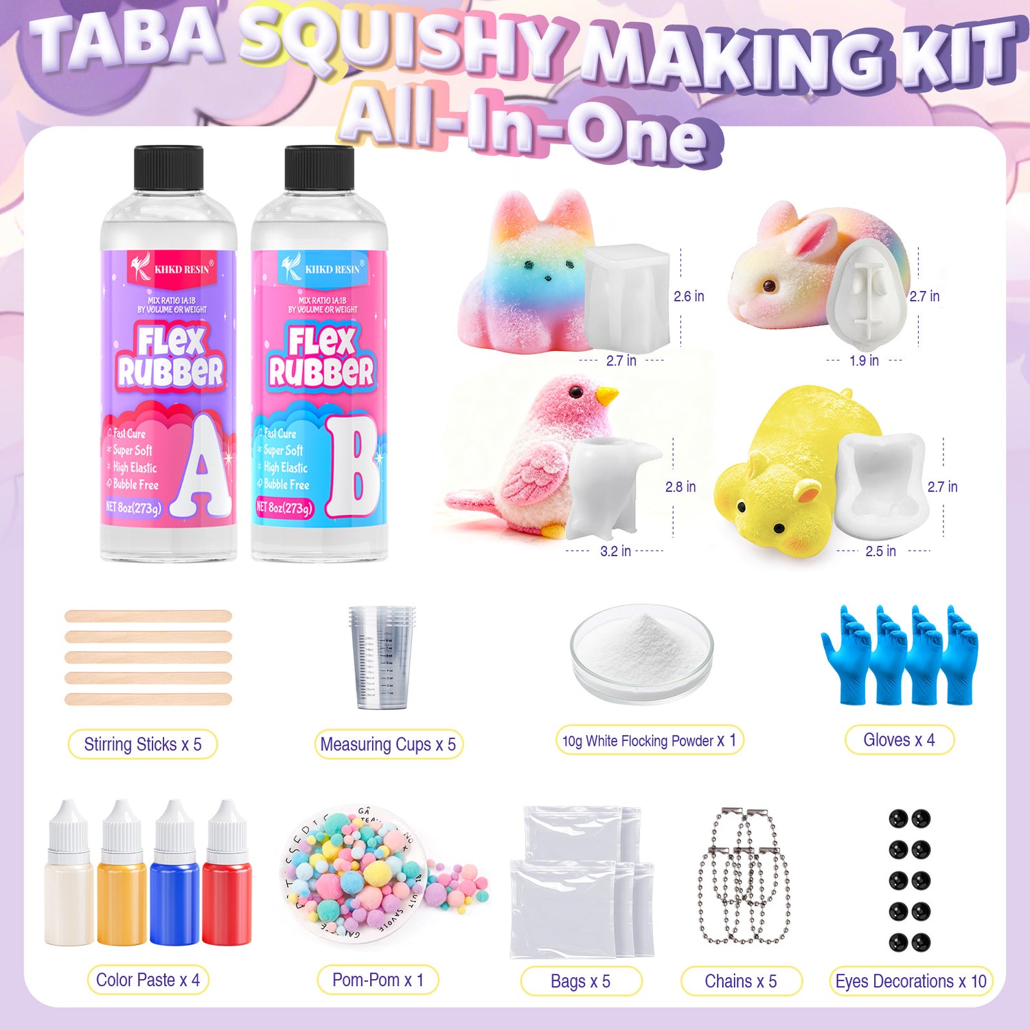 4 Cute Animals Taba Squishy Making All-in-one Kit