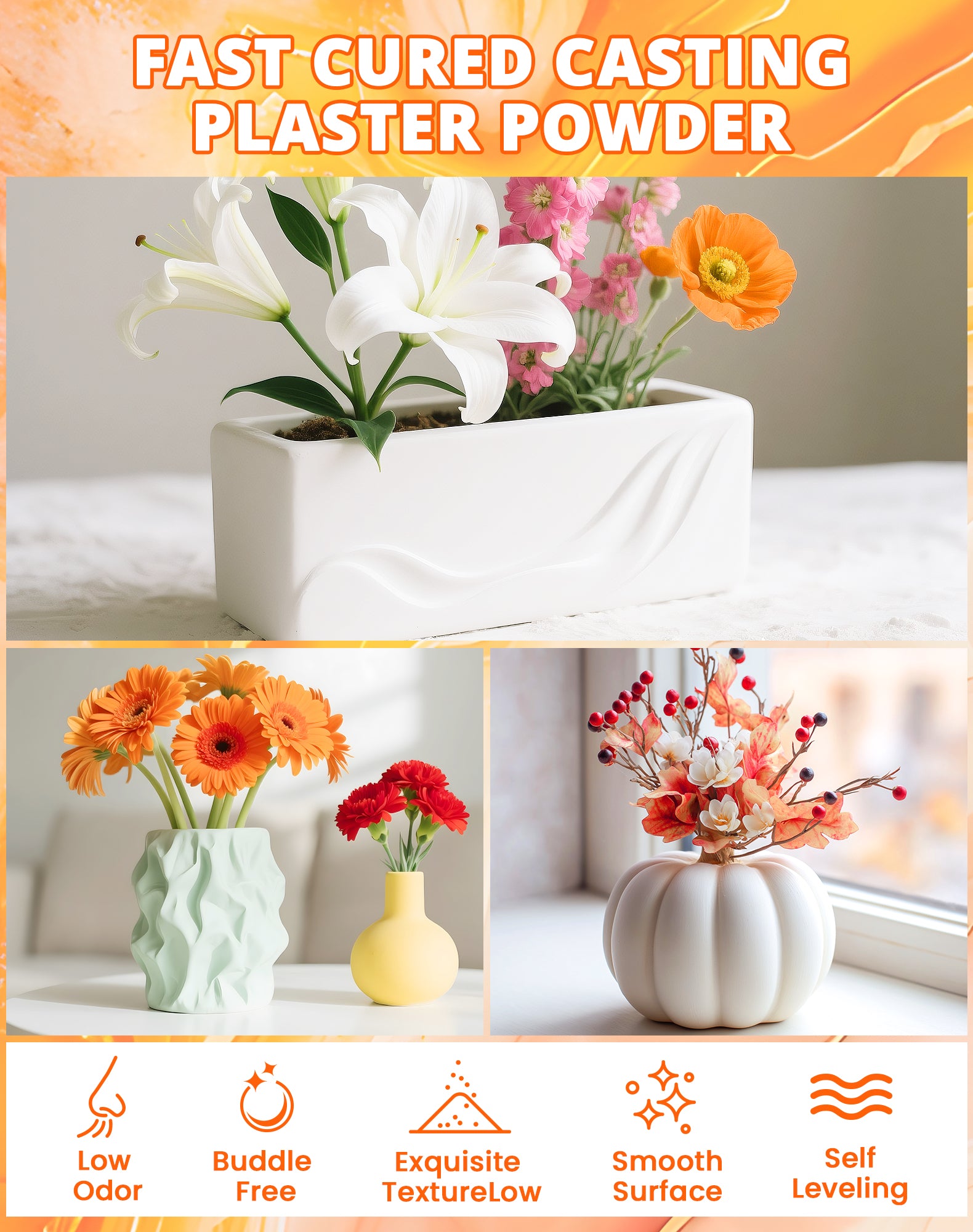 KHKD Resin Casting Powder Kit Features – Fast cured plaster, low odor, bubble free, smooth, self leveling for DIY