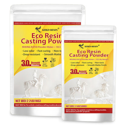 KHKD Resin Casting Powder Kit – Fine Plaster, 3:1 Mix Ratio, 25–30 Min Demold, 2 Hr Cure, 500g, 1000g, 3000g Sizes
